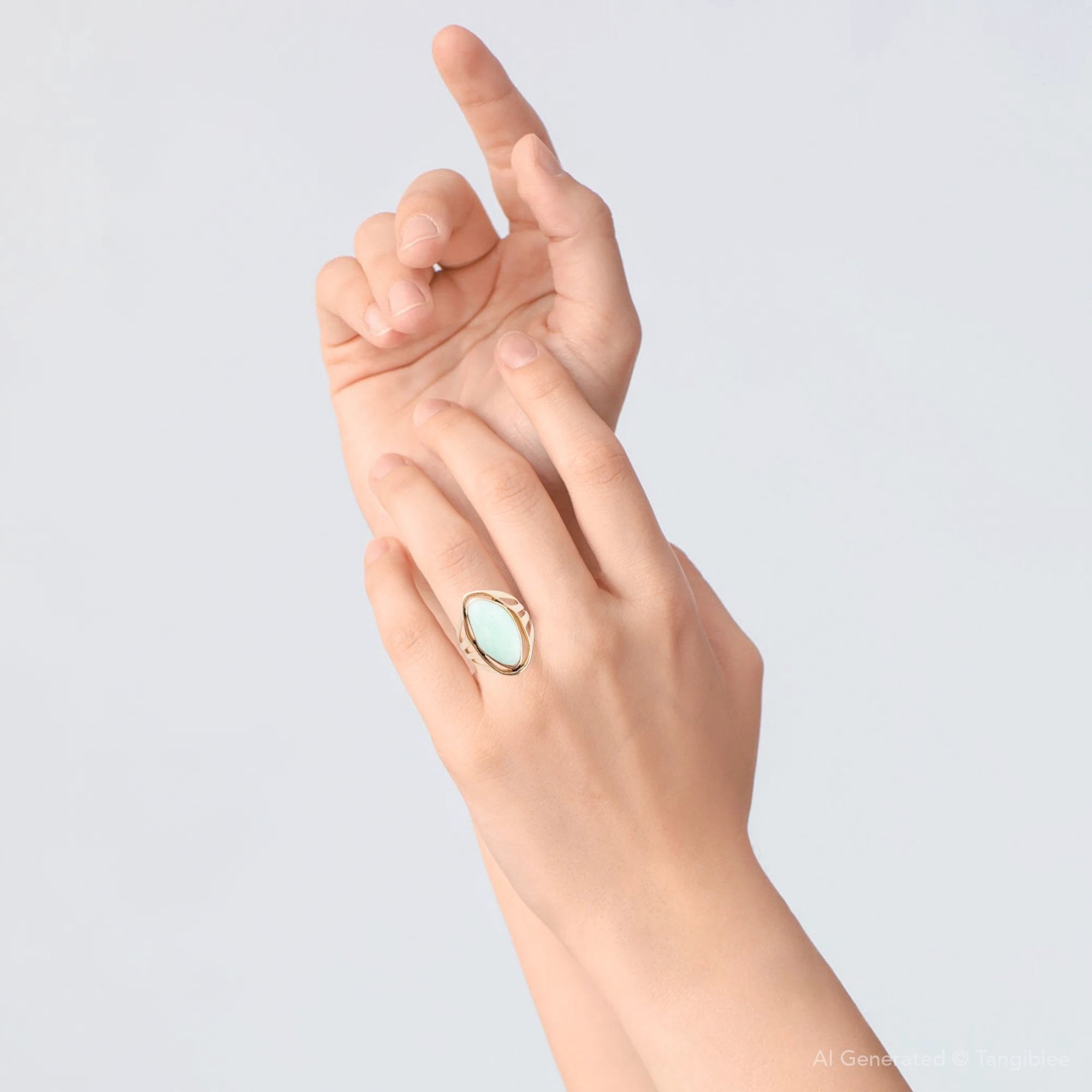 Abstract Green Chrysoprase and Golden Ring by Barse Jewelry