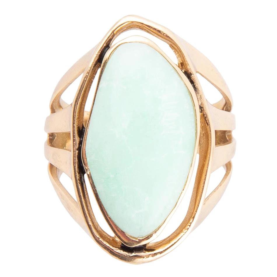 Abstract Green Chrysoprase and Golden Ring by Barse Jewelry
