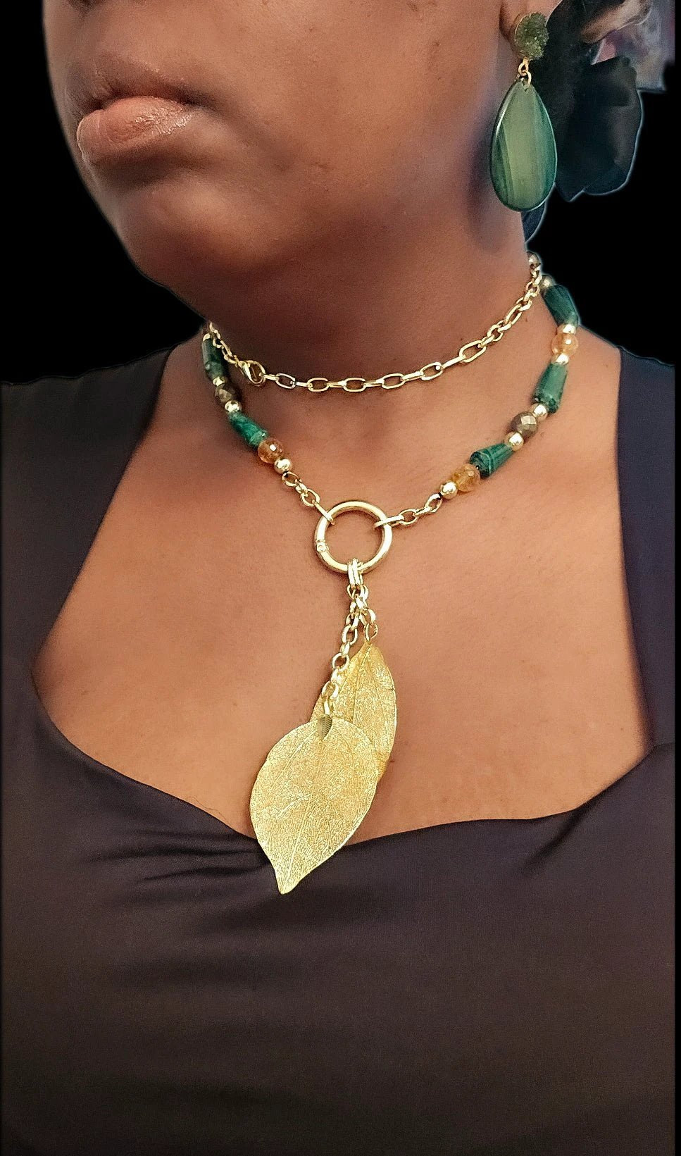 "Abundance Of Wealth" Necklace |Malachite , Citrine, and Pyrite by L.Signature Collection by L.Styles