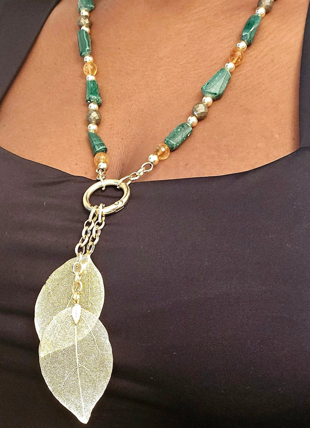 "Abundance Of Wealth" Necklace |Malachite , Citrine, and Pyrite by L.Signature Collection by L.Styles