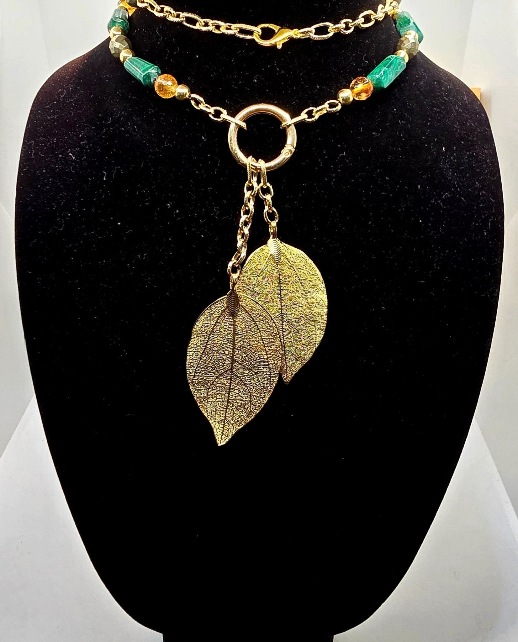 "Abundance Of Wealth" Necklace |Malachite , Citrine, and Pyrite
