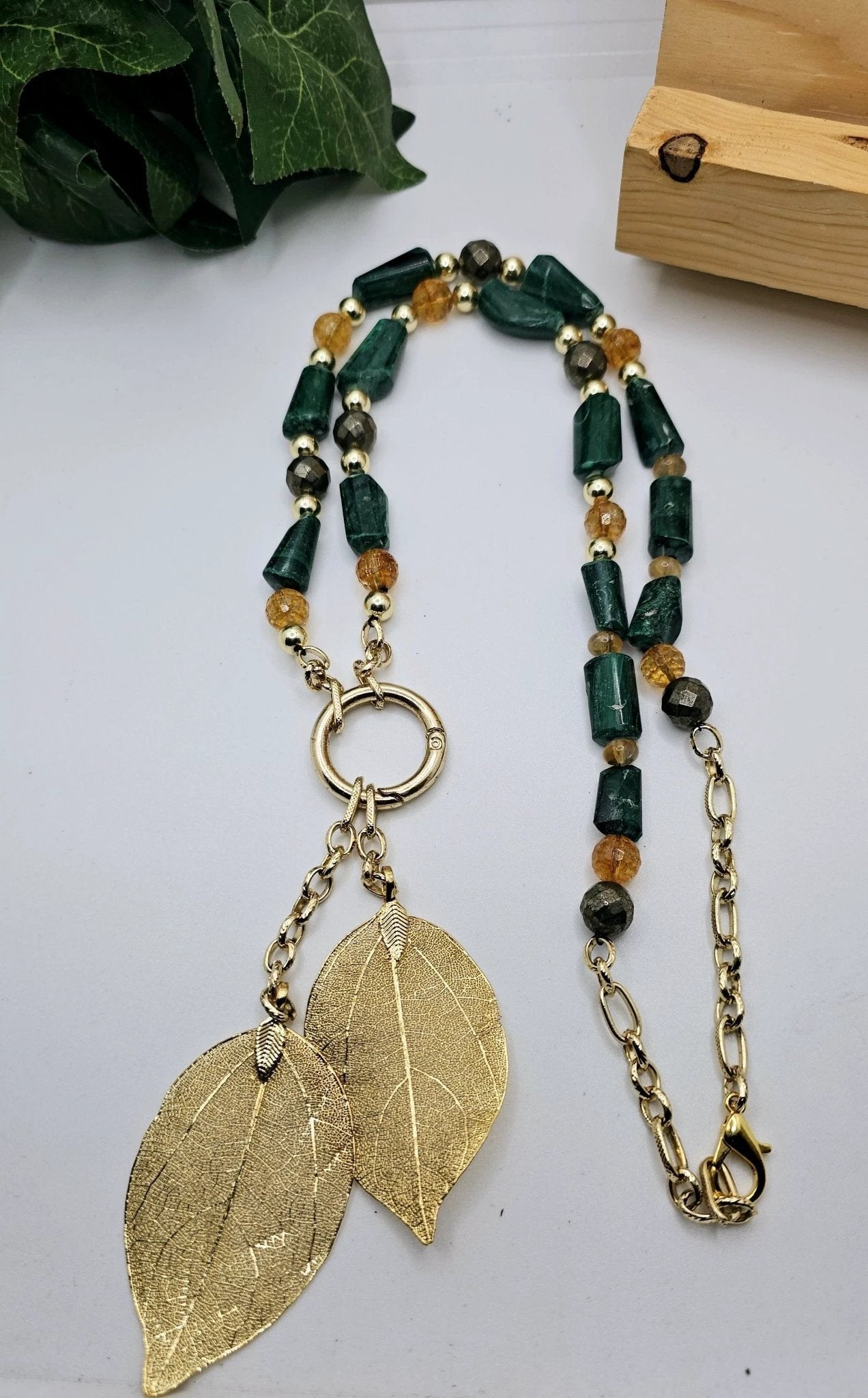 "Abundance Of Wealth" Necklace |Malachite , Citrine, and Pyrite