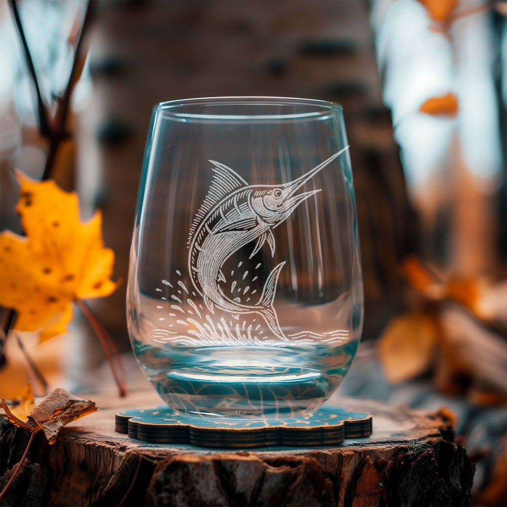 Marlin Etched Old-Fashioned Glass - 12 oz