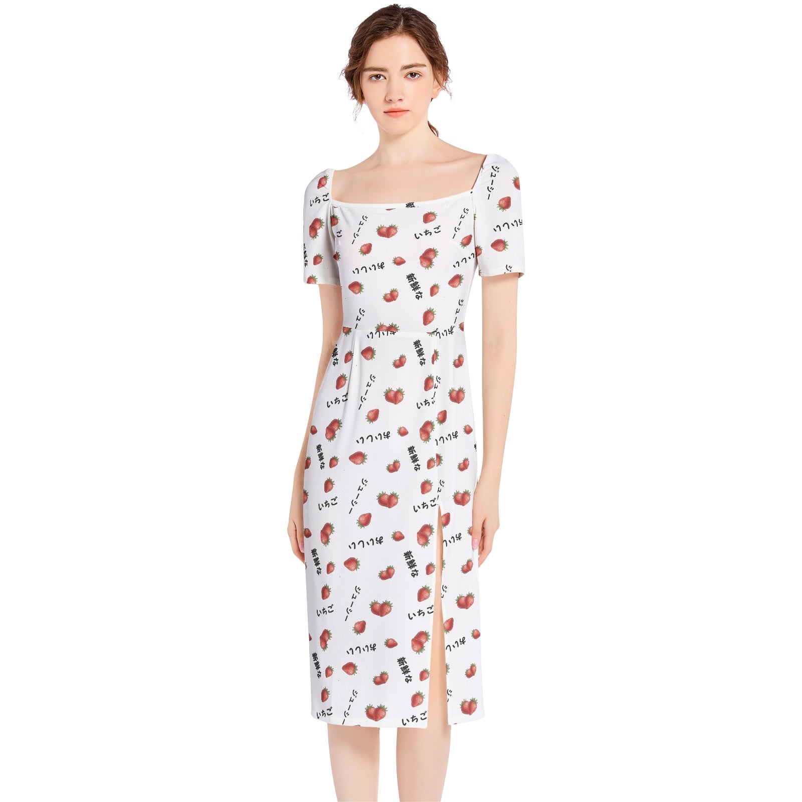 Japanese いちご strawberry Split Thigh Midi Bodycon Dress
