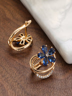 Shining Diva Rose Gold-Polished Blue Floral Studs Earrings