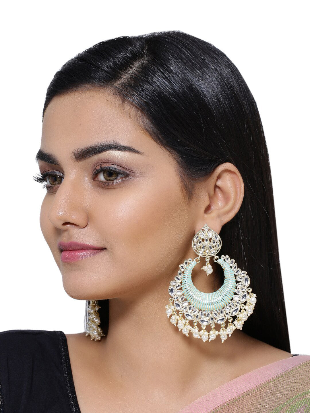 Shoshaa Sea Green & Gold-Polished Classic Chandbalis