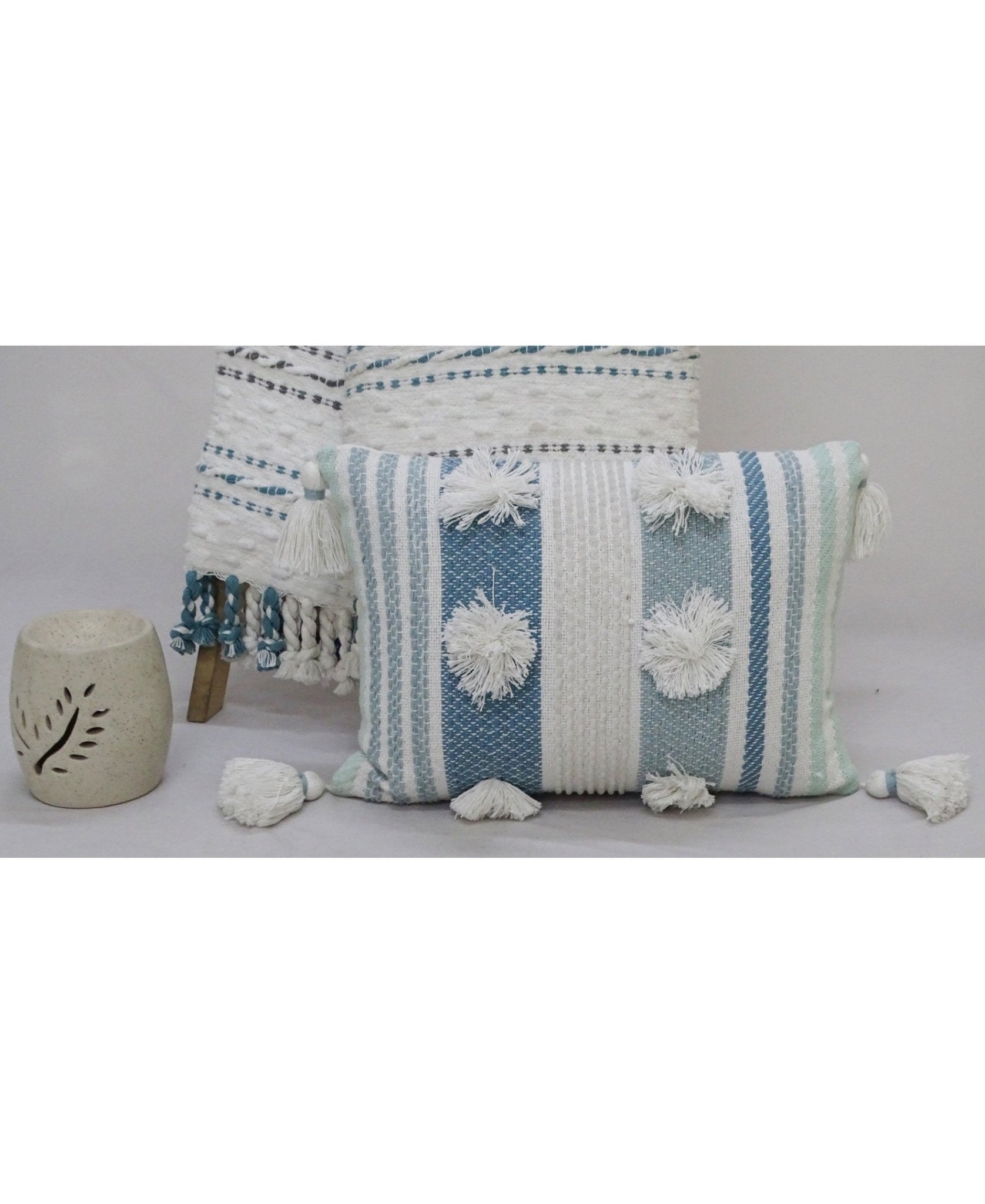 Accent Pillow with Large Poms and Corner Tassels 14" x 20" with Insert Throw Pillow La Vie Bien Accent Pillow with Large Poms and Corner Tassels 14" x 20" with Insert