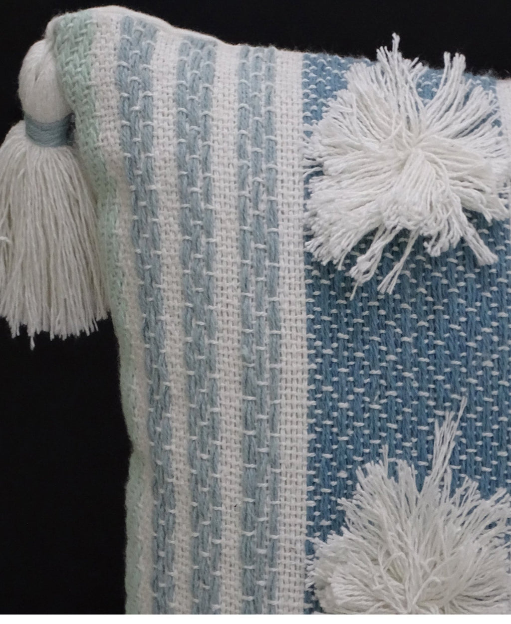 Accent Pillow with Large Poms and Corner Tassels 14" x 20" with Insert Throw Pillow La Vie Bien Accent Pillow with Large Poms and Corner Tassels 14" x 20" with Insert