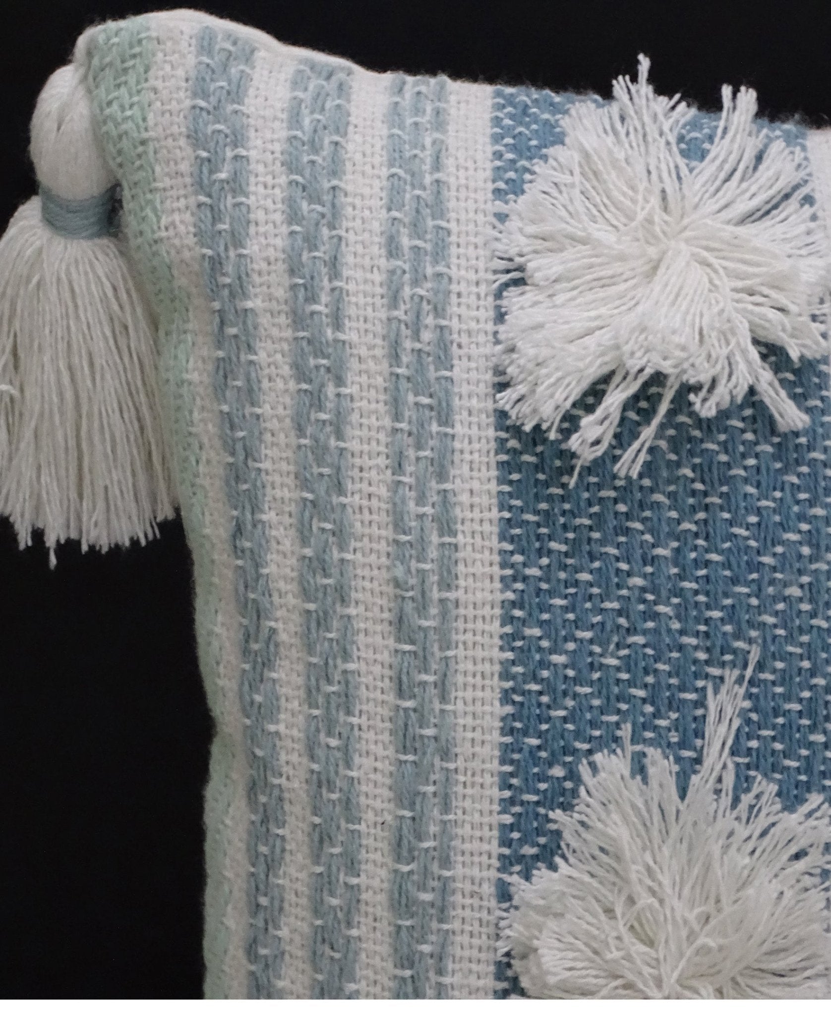 Accent Pillow with Large Poms and Corner Tassels 14" x 20" with Insert Throw Pillow La Vie Bien Accent Pillow with Large Poms and Corner Tassels 14" x 20" with Insert