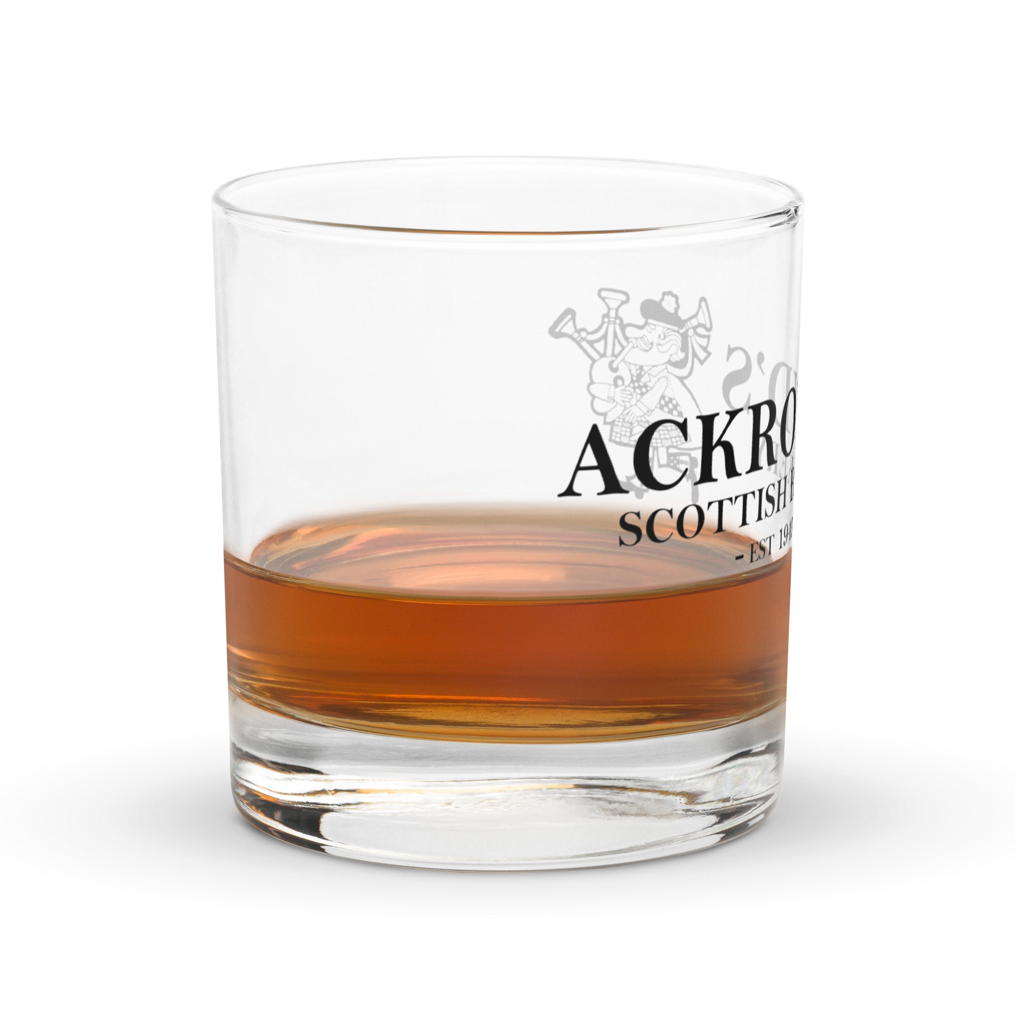 Ackroyd's Bagpiper Logo Rocks glass