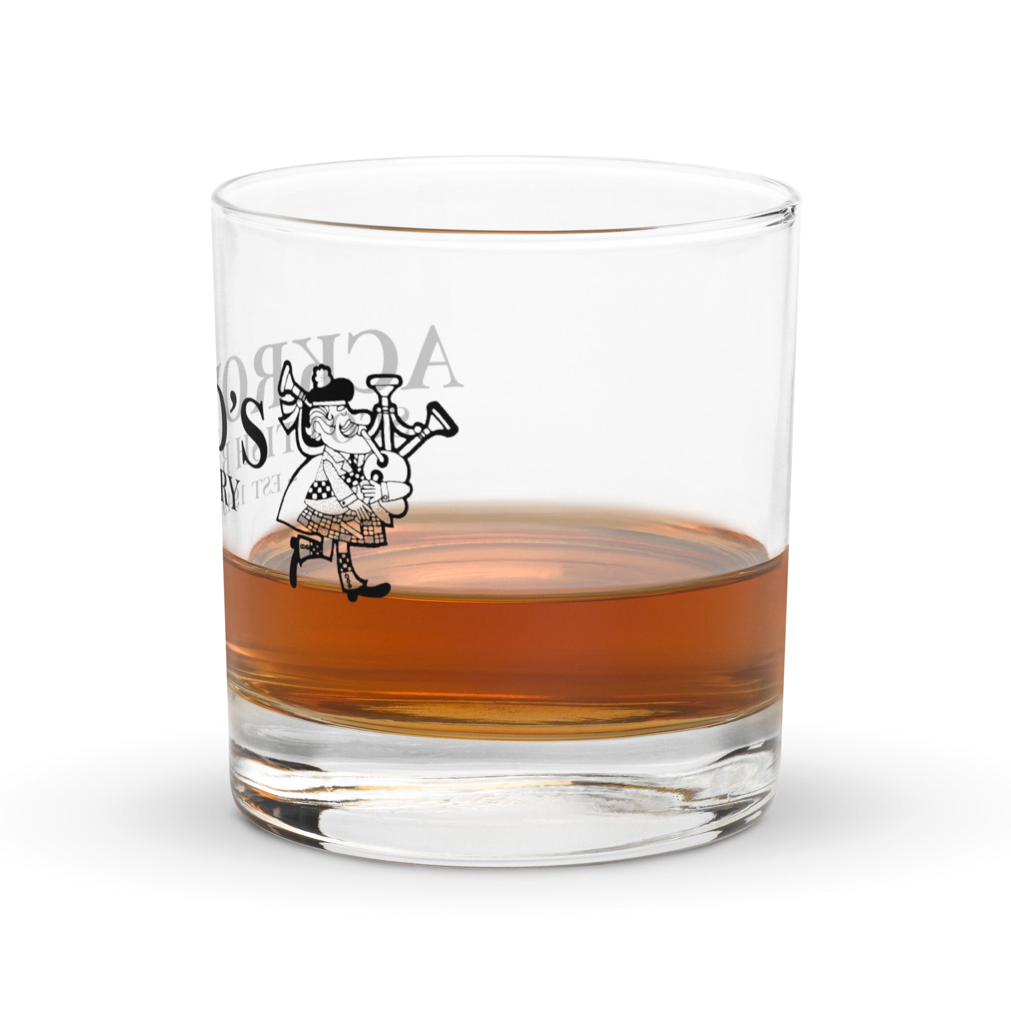 Ackroyd's Bagpiper Logo Rocks glass