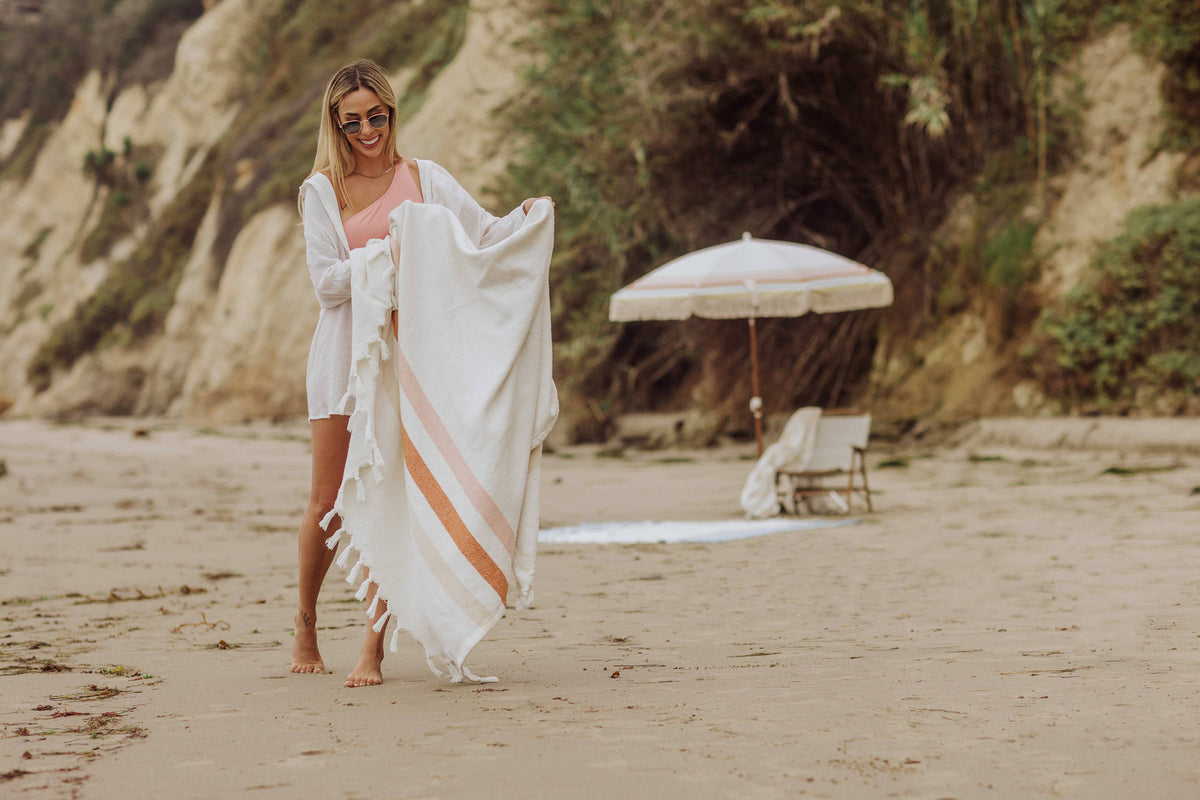 Oceanside Sunset Stripe Cotton Beach Blanket by Beach State