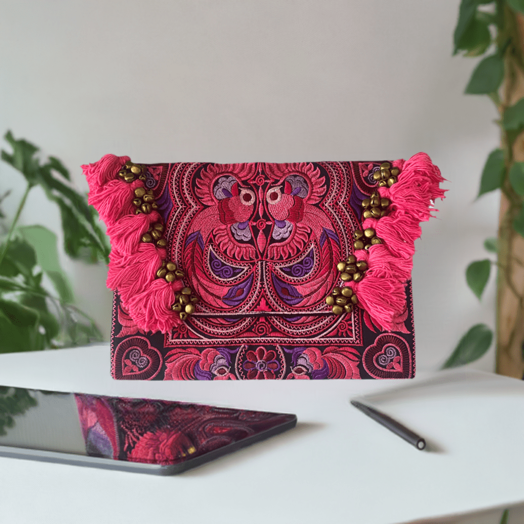 Adelita Embroidered Bird Boho Clutch iPad | Tablet Bag - Thailand Bags La Vie Bien Adelita Embroidered Bird Boho Clutch iPad | Tablet Bag - Thailand