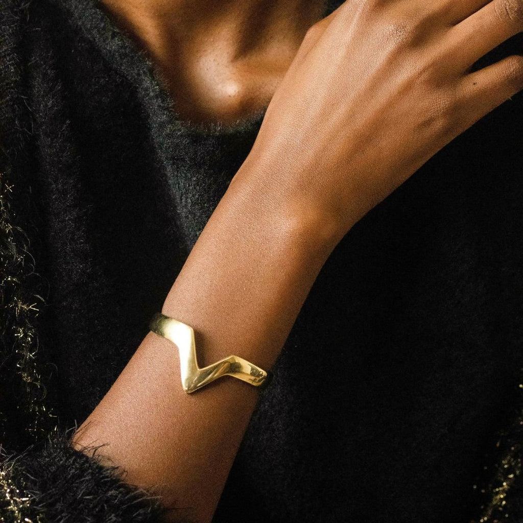 Adjustable Brass Open V - Shaped Cuff Bracelet - Nyeupe Bracelets La Vie Bien Adjustable Brass Open V - Shaped Cuff Bracelet - Nyeupe