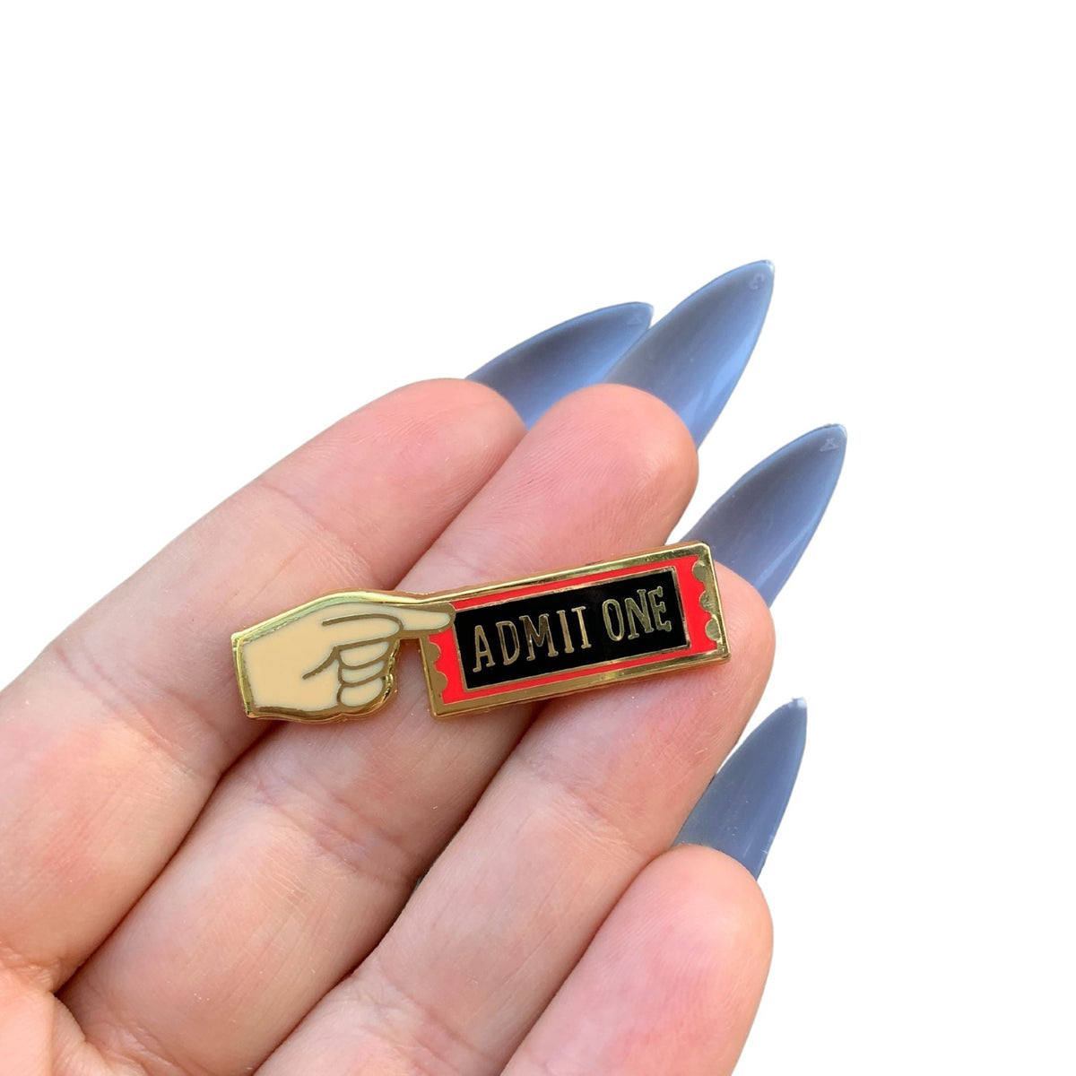 "Admit One" Carnival Ticket Enamel Pin on Gift Card Pins La Vie Bien "Admit One" Carnival Ticket Enamel Pin on Gift Card
