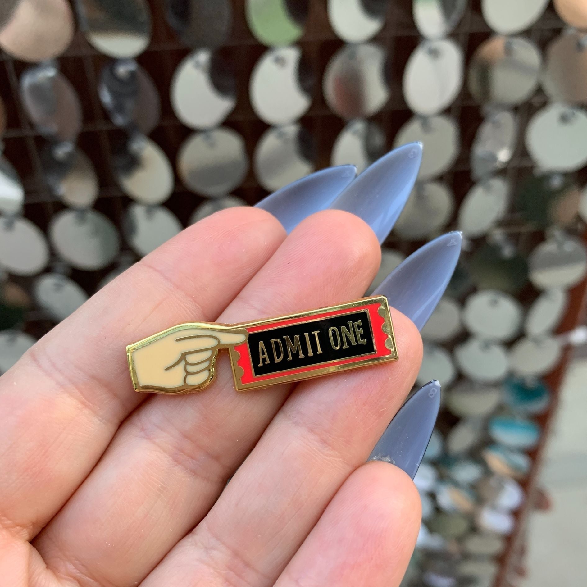 "Admit One" Carnival Ticket Enamel Pin on Gift Card Pins La Vie Bien "Admit One" Carnival Ticket Enamel Pin on Gift Card