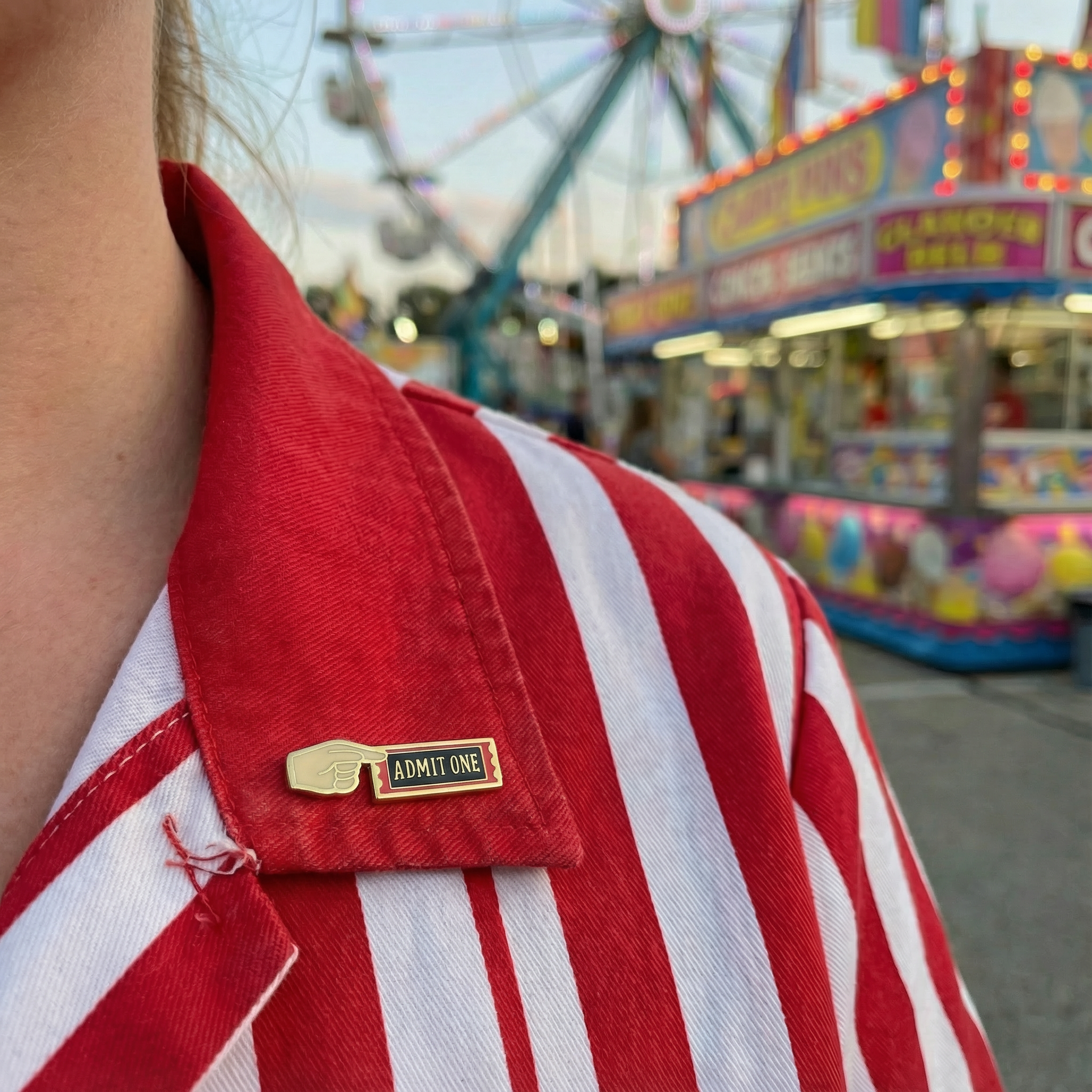 "Admit One" Carnival Ticket Enamel Pin on Gift Card Pins La Vie Bien "Admit One" Carnival Ticket Enamel Pin on Gift Card
