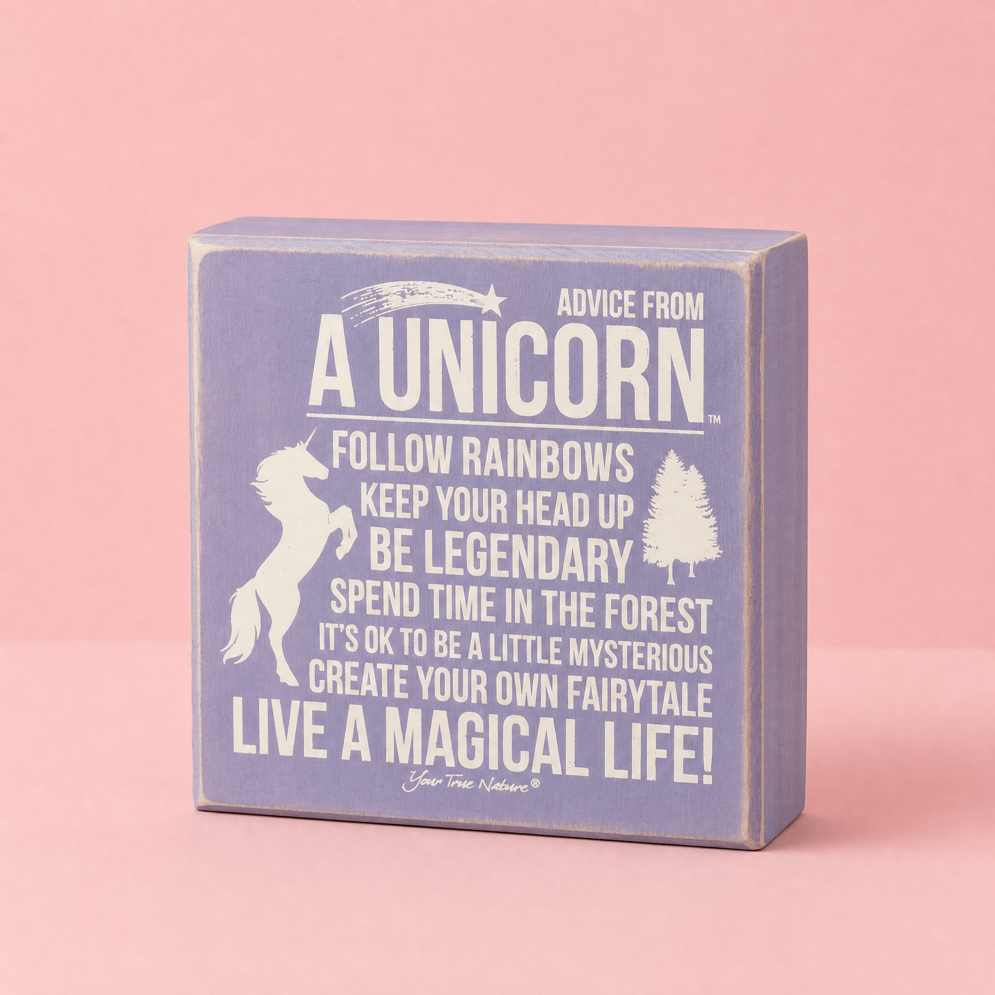 Advice From Unicorn Wooden Box Sign | Purple with White Lettering 6" x 6" Decor La Vie Bien Advice From Unicorn Wooden Box Sign | Purple with White Lettering 6" x 6"