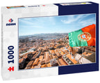 Aerial cityscape view on the old town with Portuguese flag in Porto, Portugal 1000pc Puzzle La Vie Bien Aerial cityscape view on the old town with Portuguese flag in Porto, Portugal 1000pc Puzzle