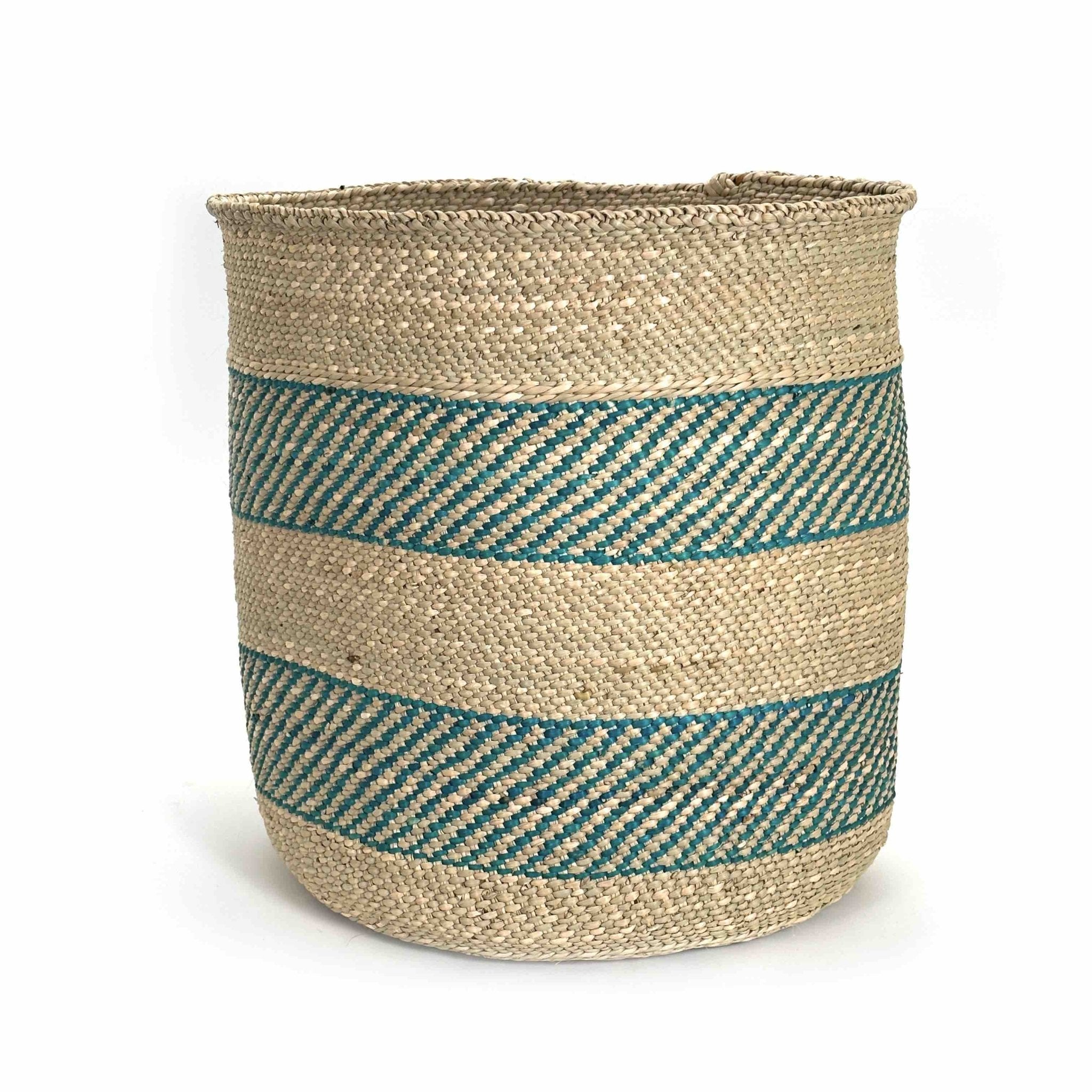African Iringa woven basket with Turquoise Stripe La Vie Bien African Iringa woven basket with Turquoise Stripe