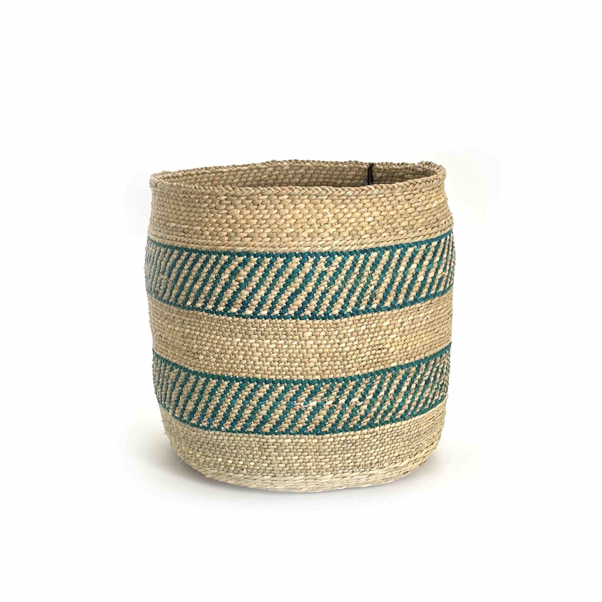 African Iringa woven basket with Turquoise Stripe La Vie Bien African Iringa woven basket with Turquoise Stripe
