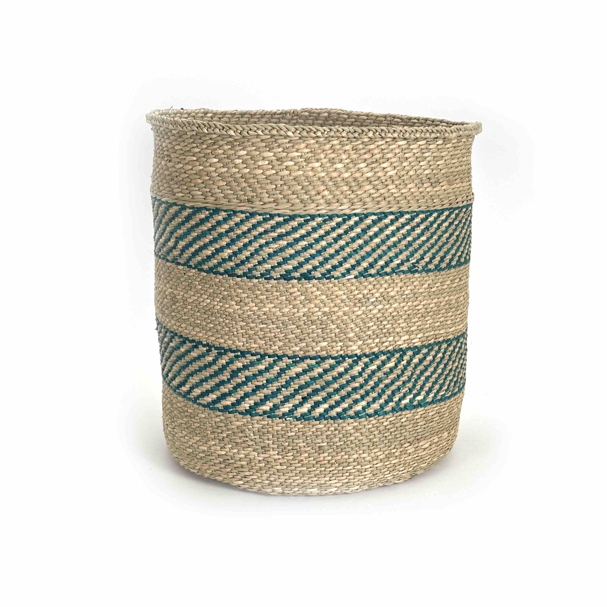 African Iringa woven basket with Turquoise Stripe La Vie Bien African Iringa woven basket with Turquoise Stripe