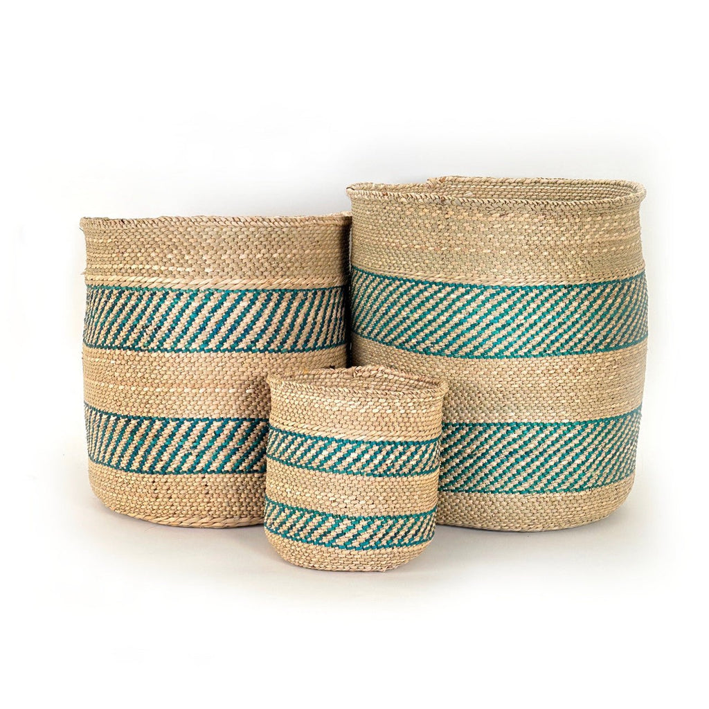 African Iringa woven basket with Turquoise Stripe La Vie Bien African Iringa woven basket with Turquoise Stripe