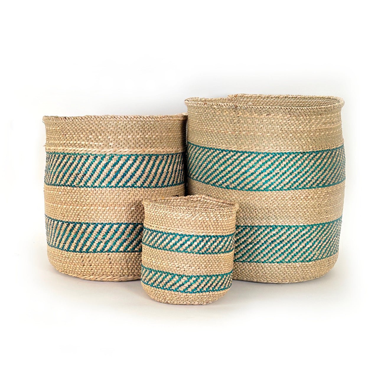 African Iringa woven basket with Turquoise Stripe La Vie Bien African Iringa woven basket with Turquoise Stripe