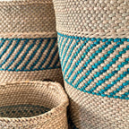 African Iringa woven basket with Turquoise Stripe La Vie Bien African Iringa woven basket with Turquoise Stripe
