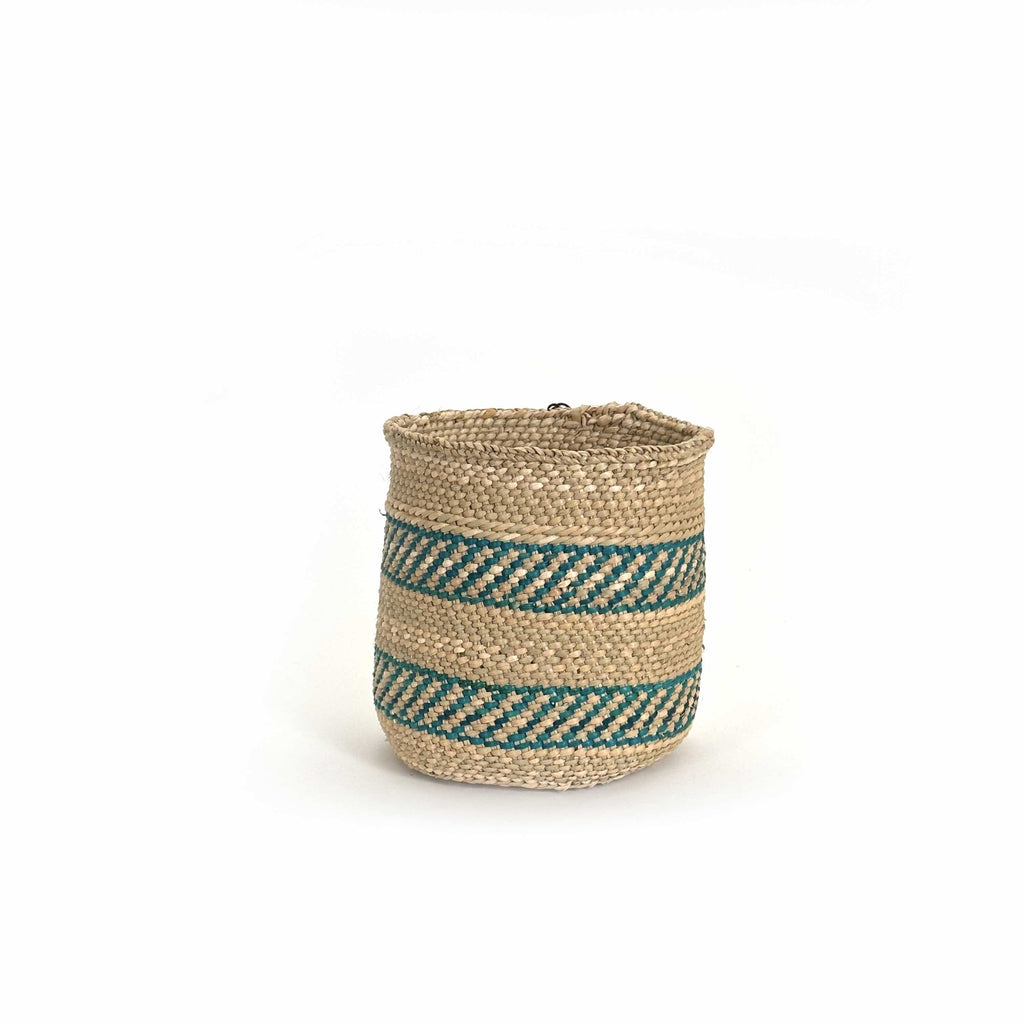 African Iringa woven basket with Turquoise Stripe La Vie Bien African Iringa woven basket with Turquoise Stripe