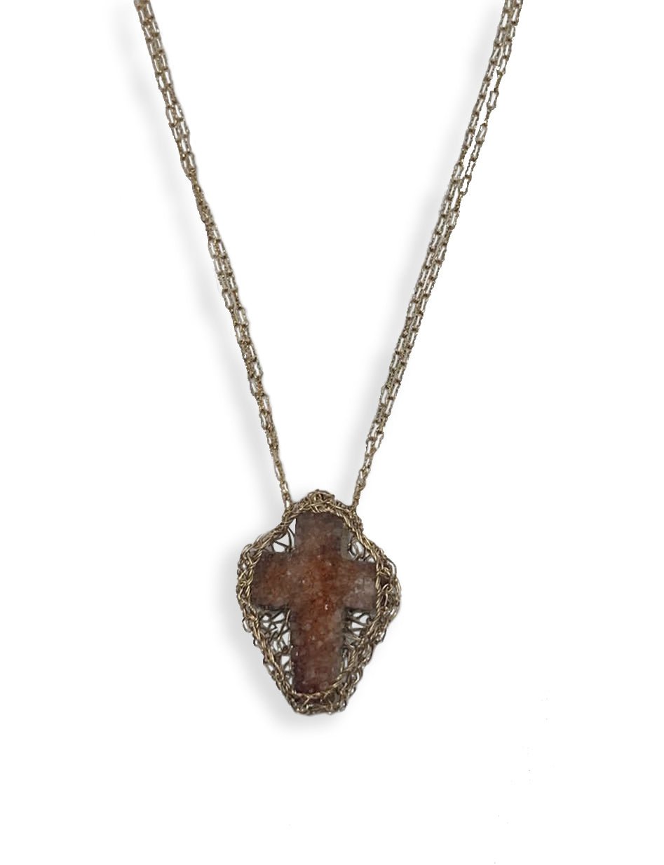 Agate Cross Necklace with18k gold-filled wirework Necklaces La Vie Bien Agate Cross Necklace with18k gold-filled wirework