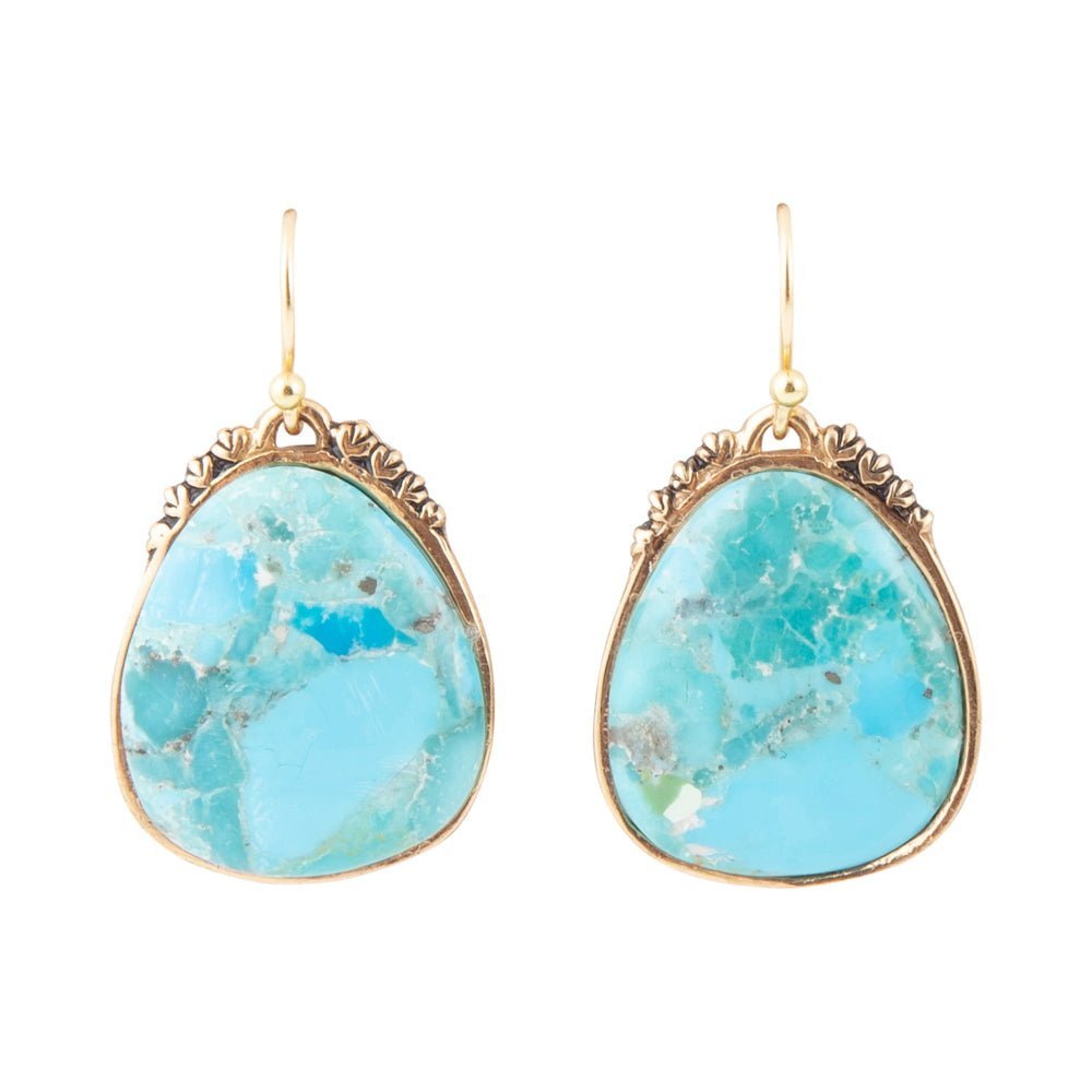 Agave Genuine Blue Turquoise and Golden Drop Earrings Earrings La Vie Bien Agave Genuine Blue Turquoise and Golden Drop Earrings