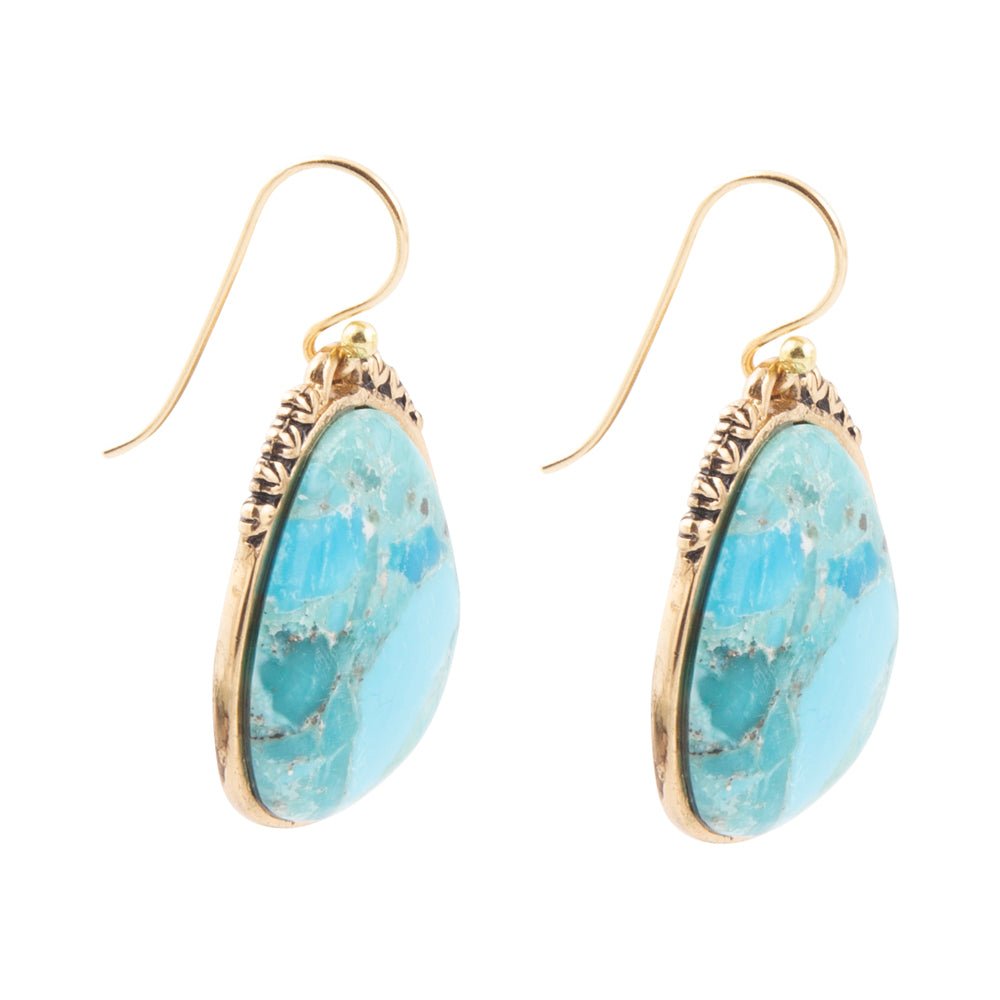 Agave Genuine Blue Turquoise and Golden Drop Earrings Earrings La Vie Bien Agave Genuine Blue Turquoise and Golden Drop Earrings