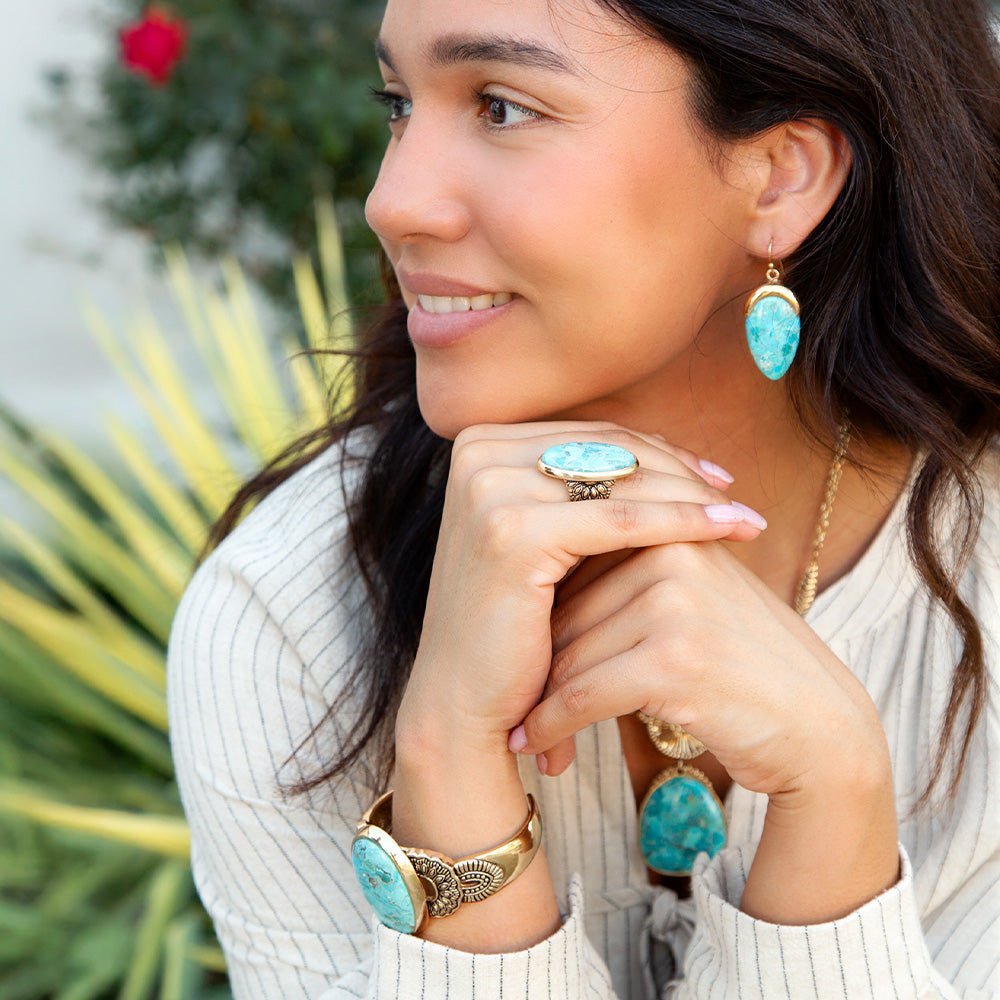 Agave Genuine Blue Turquoise Golden Ring Rings La Vie Bien Agave Genuine Blue Turquoise Golden Ring