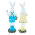 Set of 2 Resin Spring Bunnies With Eggs Figurine Centerpiece Display 12 Inches Tall
