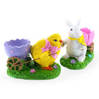 Set of 2 Easter Bunny and Chick Figurine Set - 5" Spring Egg Holder Decor