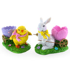 Set of 2 Easter Bunny and Chick Figurine Set - 5" Spring Egg Holder Decor