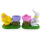 Set of 2 Easter Bunny and Chick Figurine Set - 5" Spring Egg Holder Decor