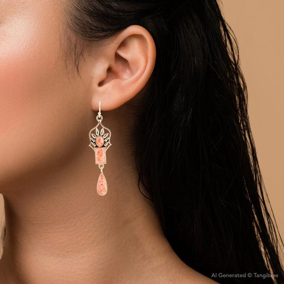 Albie Orange Sponge Coral and Golden Drop Earrings by Barse Jewelry