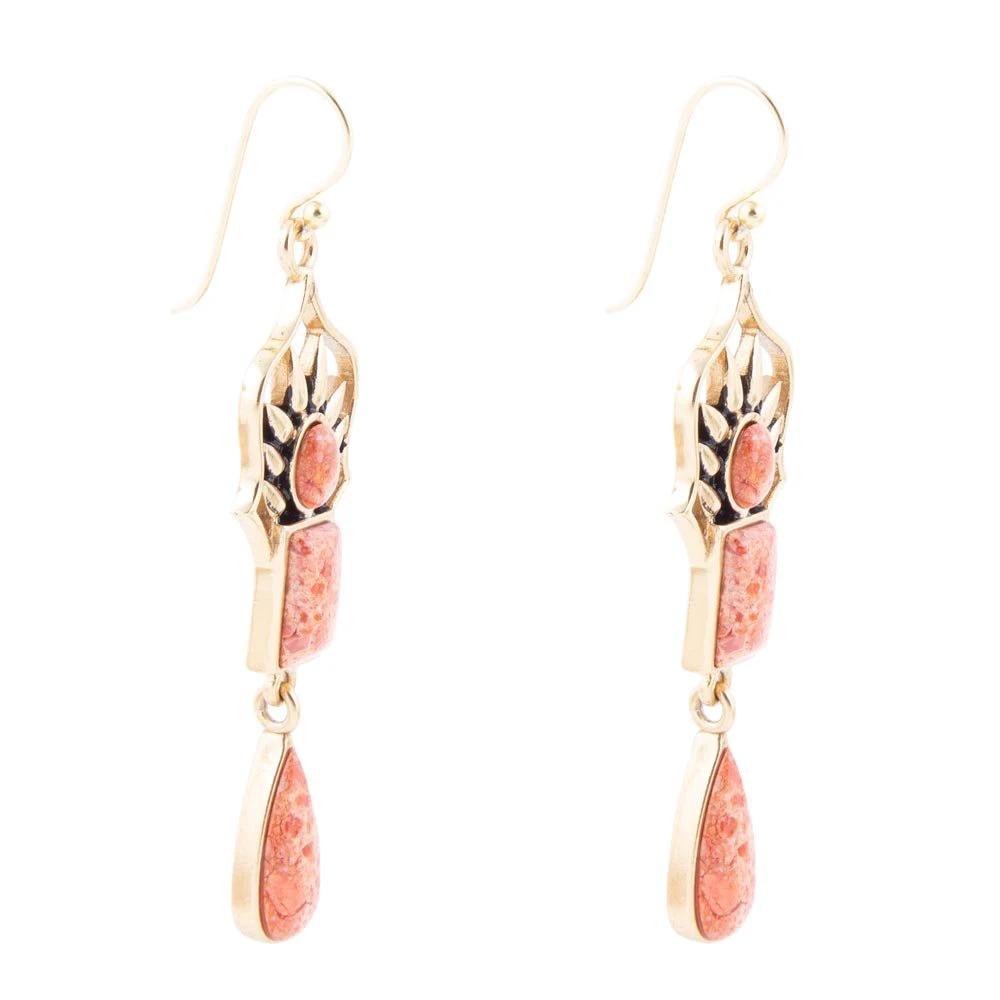 Albie Orange Sponge Coral and Golden Drop Earrings by Barse Jewelry