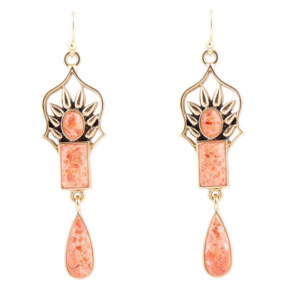 Albie Orange Sponge Coral and Golden Drop Earrings by Barse Jewelry