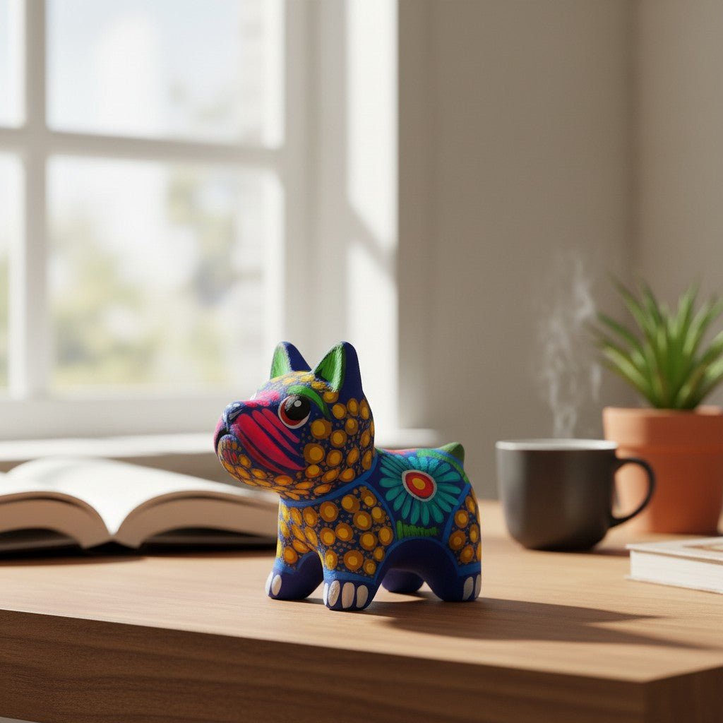 Alebrije Bulldog Figurine | Colorful Floral Design Talavera Figurine La Vie Bien Alebrije Bulldog Figurine | Colorful Floral Design