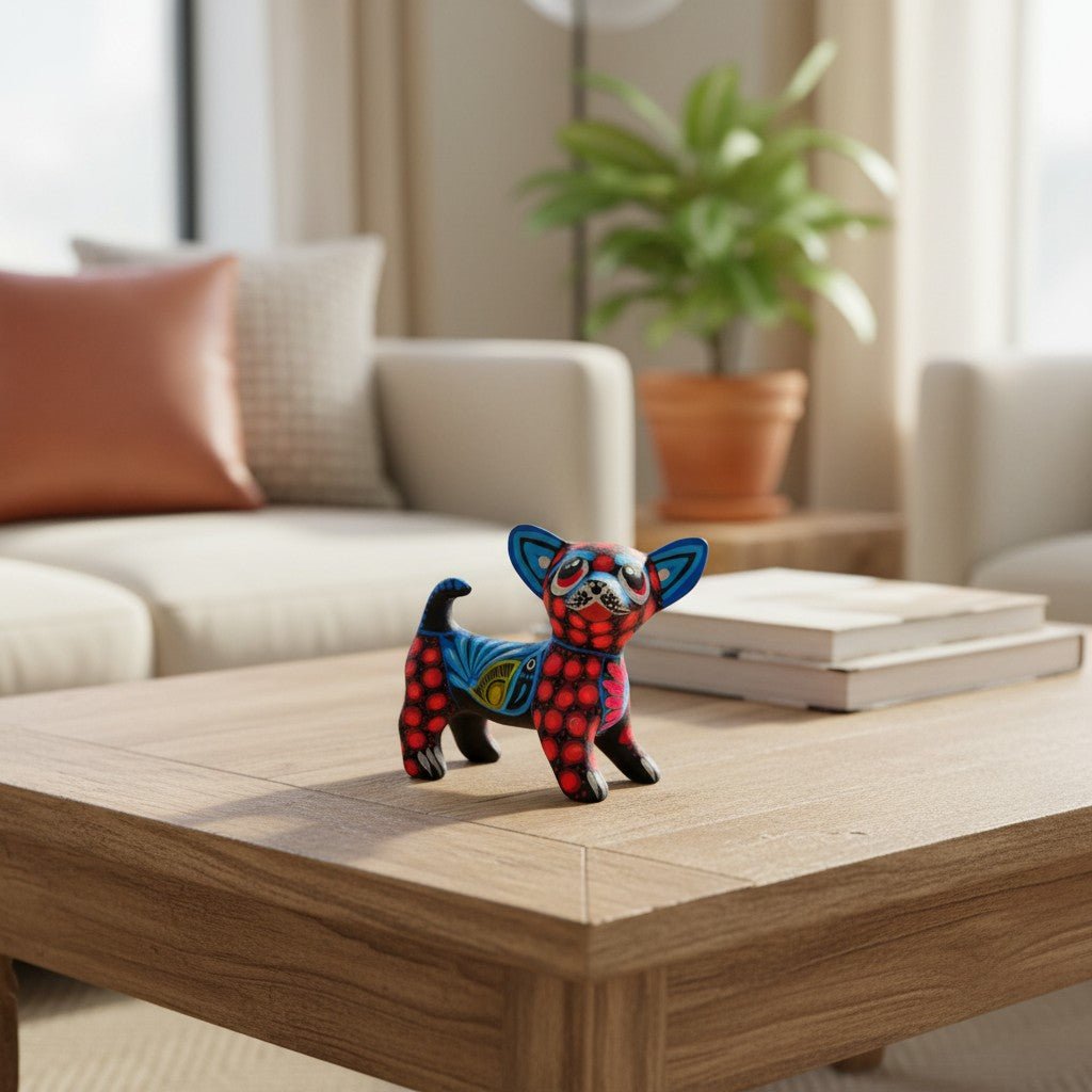 Alebrije Chihuahua Dog Figurine | Handmade Mexican Folk Art Talavera Figurine La Vie Bien Alebrije Chihuahua Dog Figurine | Handmade Mexican Folk Art