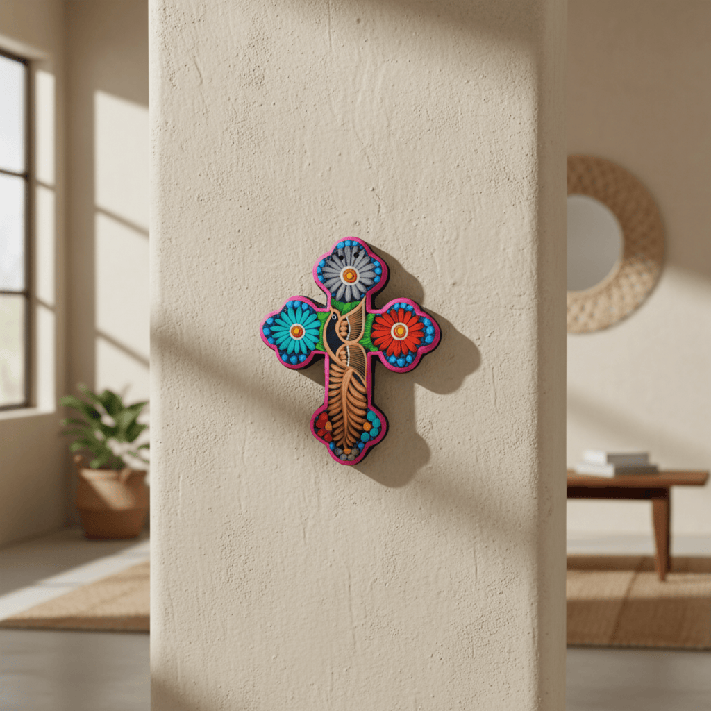 Alebrije Cross Wall Art | Colorful Mexican Decor Guerrero Wall Art La Vie Bien Alebrije Cross Wall Art | Colorful Mexican Decor