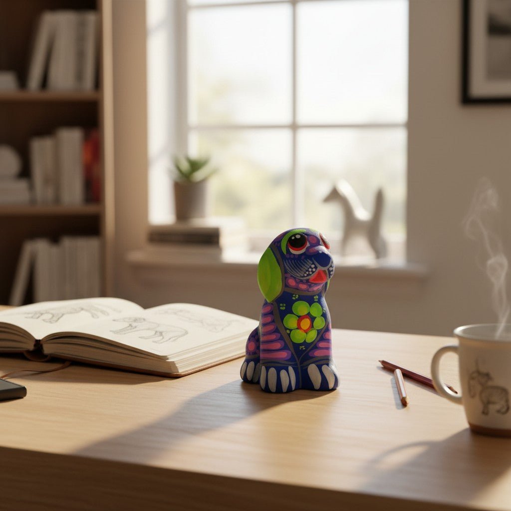 Alebrije Dog Figurine | Hand-Painted Folk Art Talavera Figurine La Vie Bien Alebrije Dog Figurine | Hand-Painted Folk Art