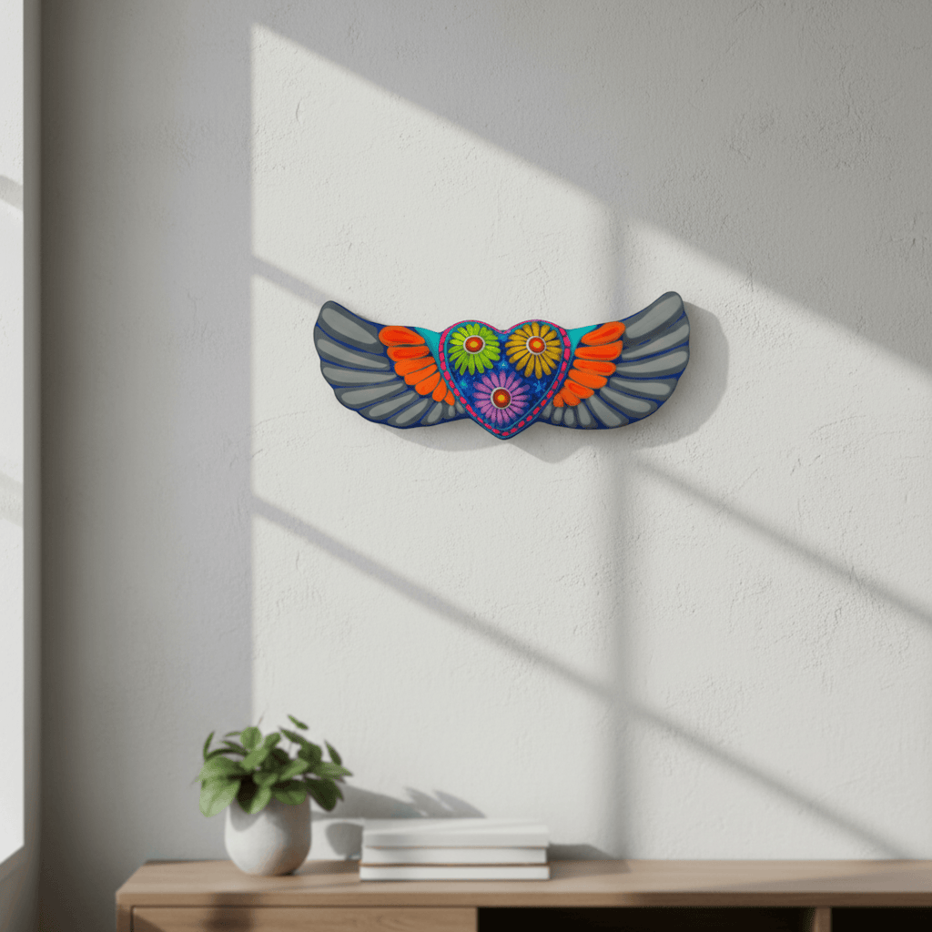 Alebrije Heart Wall Art | Colorful Mexican Wings Talavera Wall Art La Vie Bien Alebrije Heart Wall Art | Colorful Mexican Wings