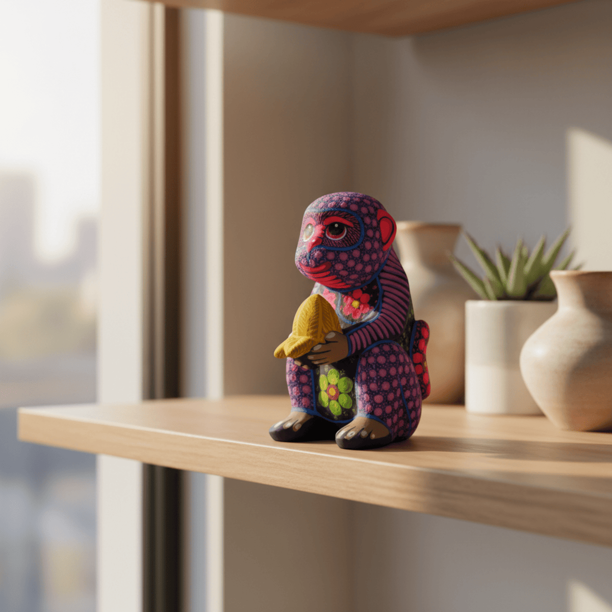 Alebrije Monkey Figurine | Hand-Painted Folk Art Talavera Figurine La Vie Bien Alebrije Monkey Figurine | Hand-Painted Folk Art