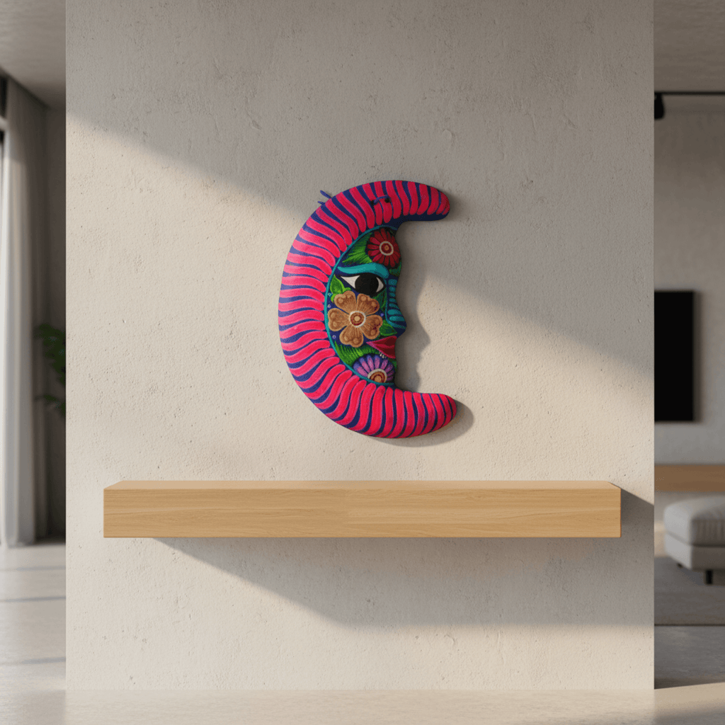 Alebrije Moon Wall Art | Hand-Painted Floral Design Guerrero Wall Art La Vie Bien Alebrije Moon Wall Art | Hand-Painted Floral Design