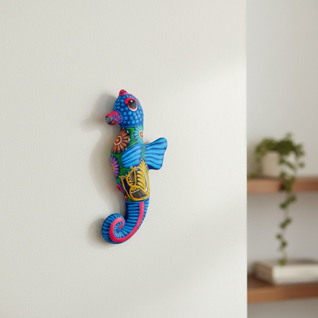 Alebrije Seahorse Figurine | Vibrant Ocean Wall Art Talavera Figurine La Vie Bien Alebrije Seahorse Figurine | Vibrant Ocean Wall Art