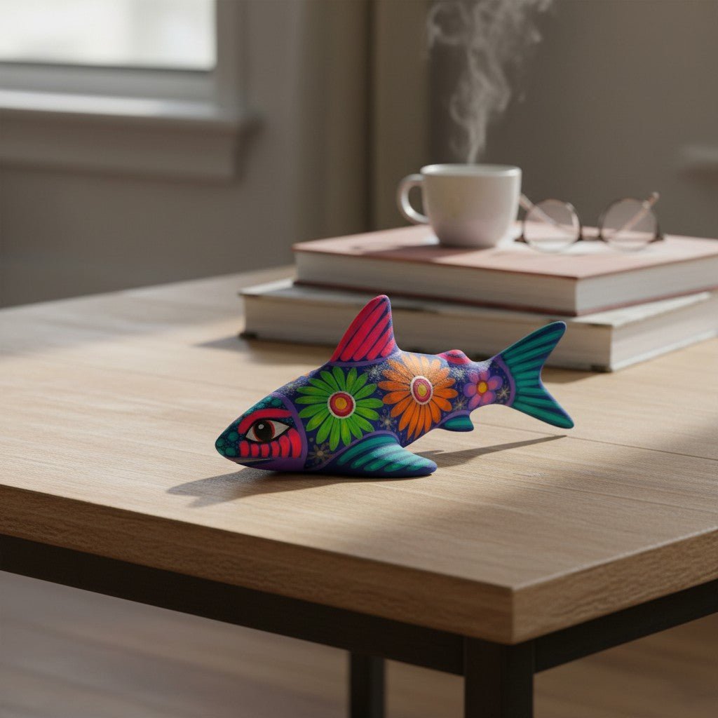 Alebrije Shark Figurine | Vibrant Ocean Decor Talavera Statue La Vie Bien Alebrije Shark Figurine | Vibrant Ocean Decor